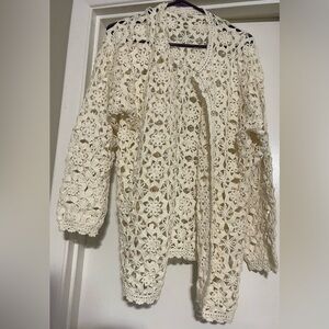 Crochet pinwheel cardigan with pearl accents cream/ivory beautiful sweater